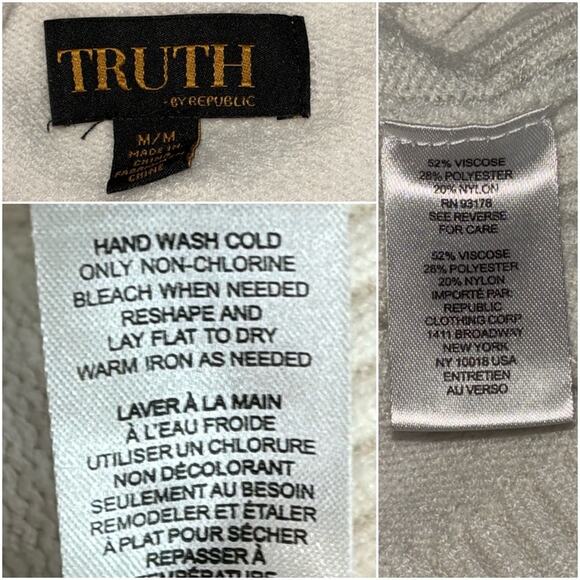 Truth by Republic Sweater Women's Size Medium Mock Neck White w/ Pink Stripes - Picture 5 of 16